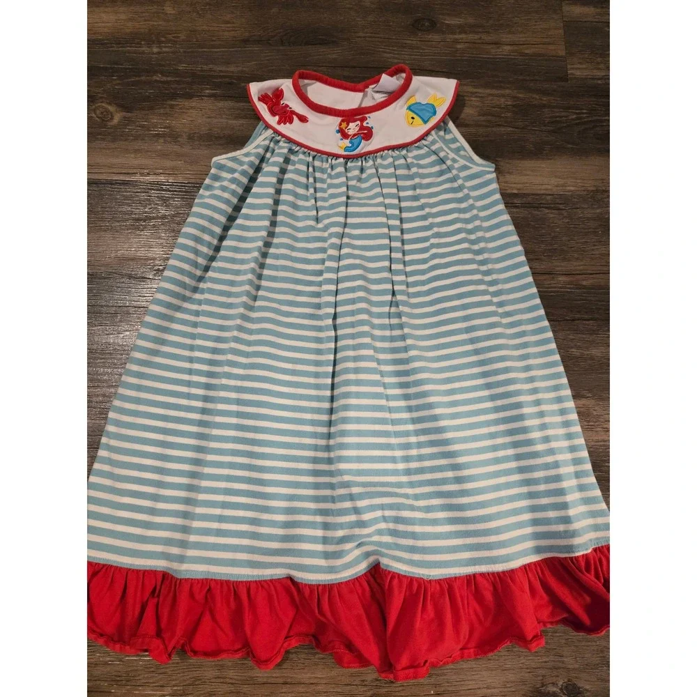 Girls Nautical Mermaid Striped Dress Blue White Red Ruffle Sleeveless Kids 6